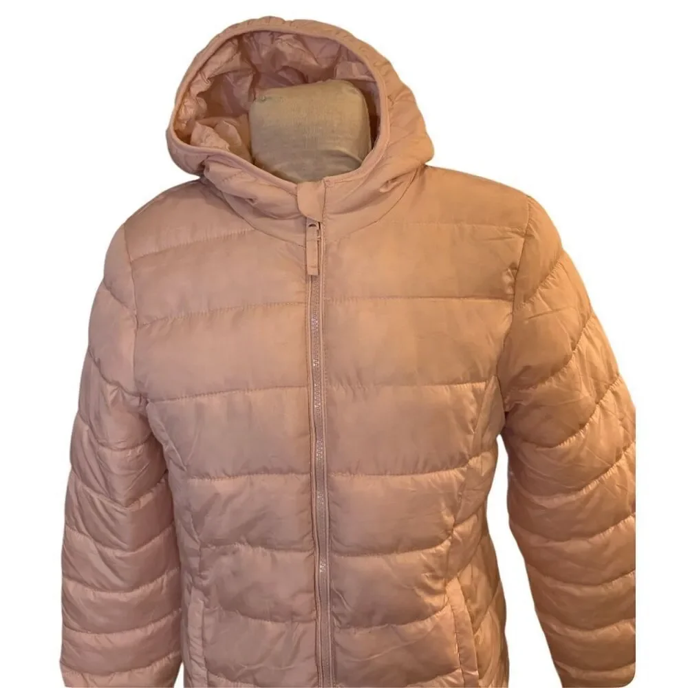 Aeropostle Puffer Coat Girls Sz. L Full Zip Hood Pink Recycled Fill